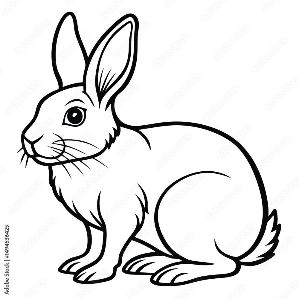 Obraz premium Line Art of Sitting White Rabbit with Detailed Features and Defined Outline