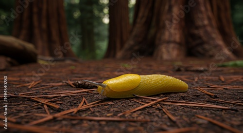Yellow Banana Slug in Redwood Forest