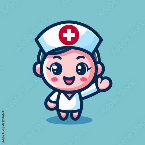 Vector Illustration Cute Nurse Mascot Character Design Cartoon Style for Hospital Healthcare Medical Staff Profession Uniform Adorable Avatar Friendly Female Healthworker Symbol Icon Clipart