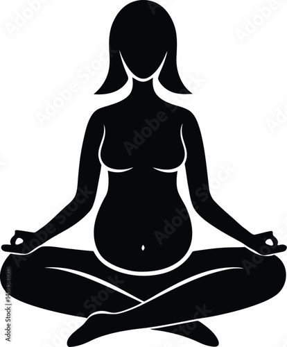 Silhouette of Pregnant Woman Meditating in Lotus Position