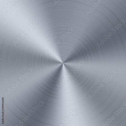 Gray color metal sheet effect. Holographic dark silver polished gradient. Radial scratched steel texture background. Iron brushed circle, chrome shiny round foil. Titan stainless industrial surface