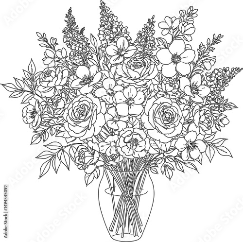 Line drawings, flower vases for practicing vector painting