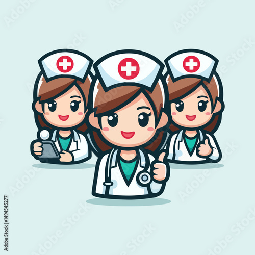 Adorable Cute Nurse Mascot Character Design Vector Illustration for Medical Hospital Healthcare Uniform Smiling Female Avatar Friendly Medicalstaff Worker Cartoon Style Emergency Care Wellness Icon