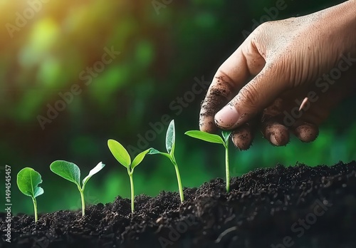 Hand Planting Seedlings Growth Stages New Life
