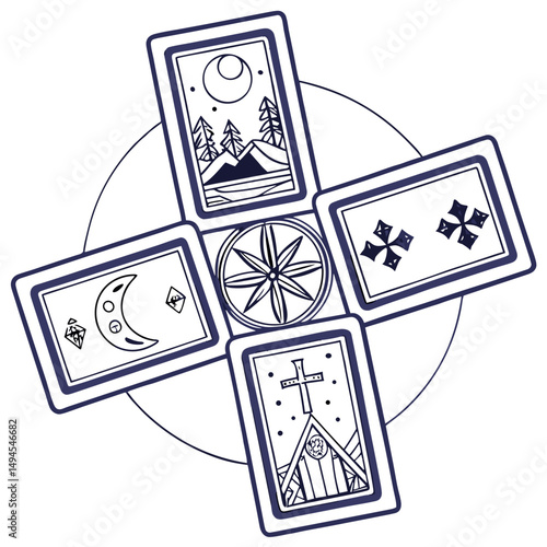 Tarot card spread layout for fortune telling websites, divination practice guides, spiritual advisors, mystical coaching materials, and esoteric learning resources