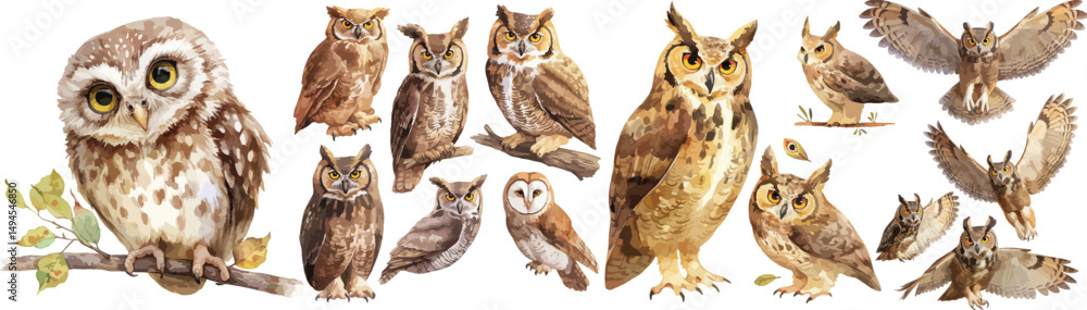 Fototapeta premium owl watercolor clipart
