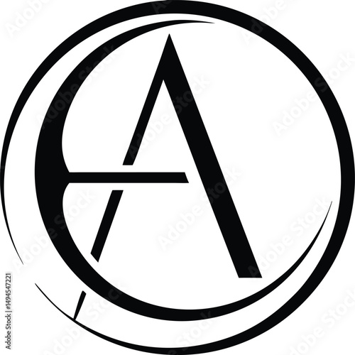 Minimalist letter a logo design within a circular frame in black silhouette