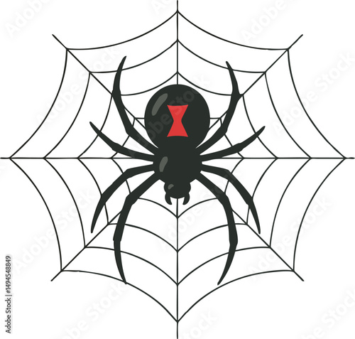 Widow spider poised upon its silk web