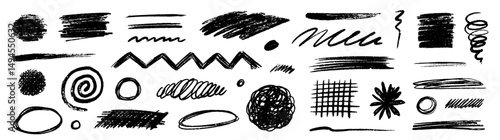 Pencil brush crayon marker chalk texture line stroke element set. Hand drawn crayon pencil brush stroke texture line charcoal shape. Chalk scratch hand drawn style background. Vector illustration