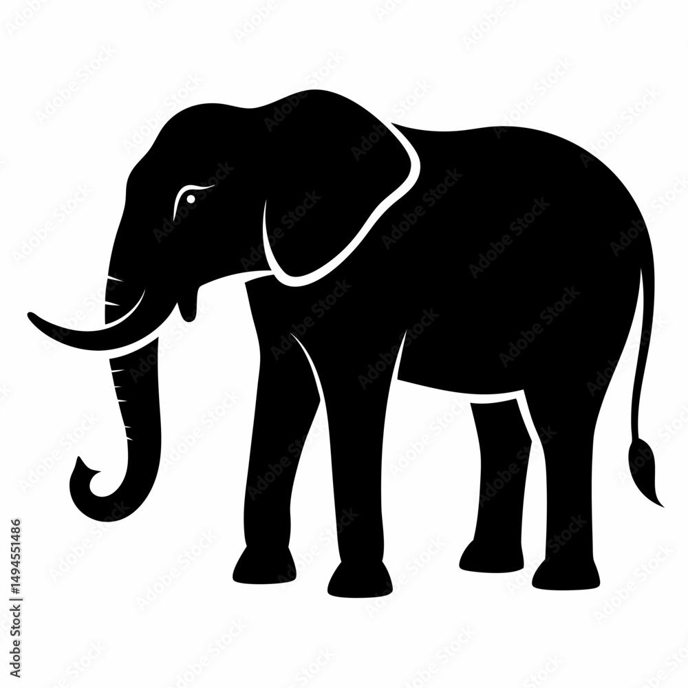 Fototapeta premium Elephant vector black icon on white background.