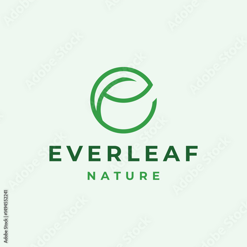 nature logo or monogram initial letter E with leaves and circle
