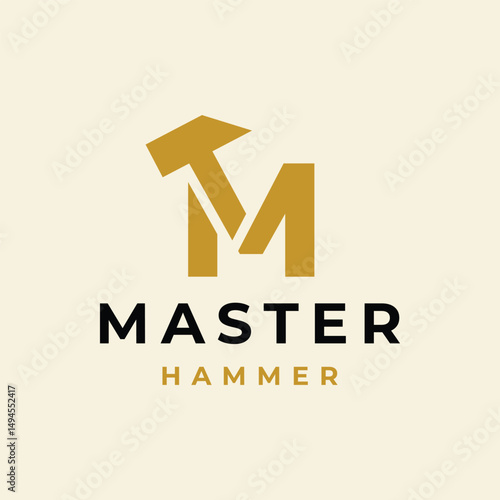 construction logo or monogram initial letter M with hammer