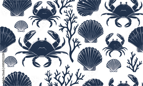 Wallpaper Mural Design a seamless vector pattern featuring detailed marine life illustrations, easily scalable and editable. Torontodigital.ca