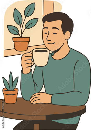 boy sip a coffee.eps