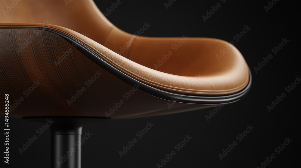 Obraz premium Elegant Chair on Dark Background: A close-up shot of an exquisite, brown leather chair, highlighting its refined craftsmanship and sleek design with a focus on the subtle textures and contours.