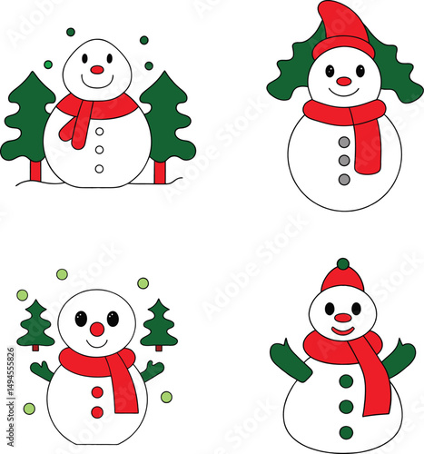 snowman smiling red scarf winter cute cartoon 