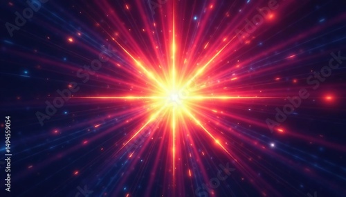 Vibrant starburst, radiating light rays from central point, effect, galaxy, shine