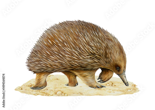Obraz na płótnie Echidna Australian native animal standing on the ground side view