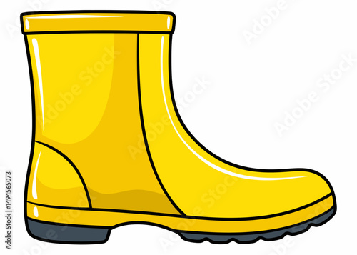 Pair of yellow waterproof rubber rain boots for children, isolated on white