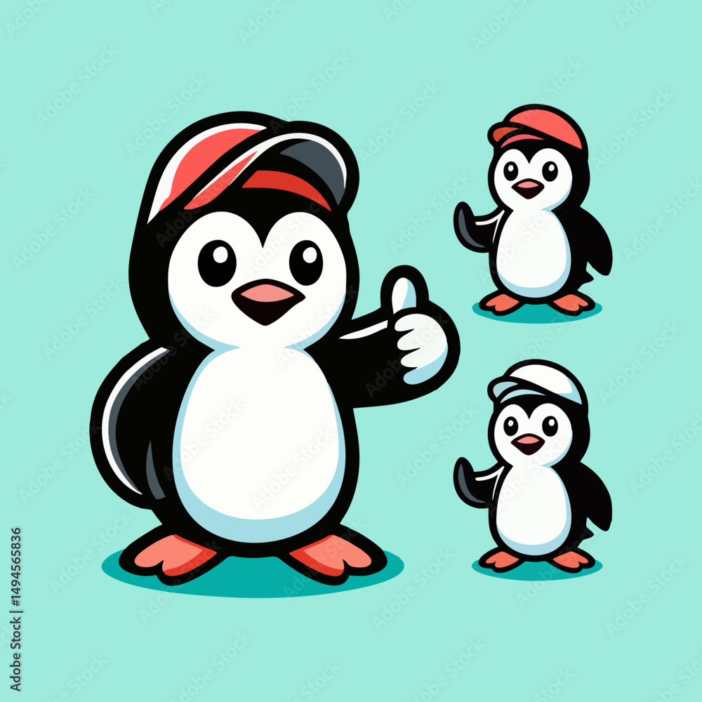 Fototapeta premium Penguin mascot cartoon design for animal mascot logo cute penguin character arctic animal vector illustration funny penguin art adorable bird mascot logo for digital clipart and branding identity