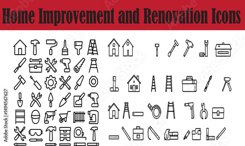Repair and Service Thin Line Icons Set.  Modern Home Renovation Icons Set: Construction Tools, DIY Projects, Blueprint Symbols, and Real Estate Vector Illustrations