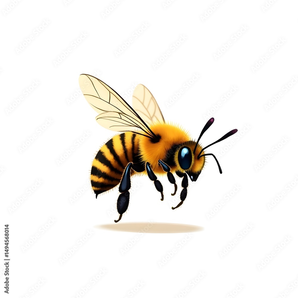 Realistic honeybee in flight isolated on white background. Realistic honeybee in flight isolated on white background.