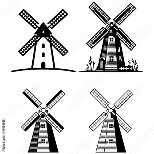 Windmill Sketch Illustration.