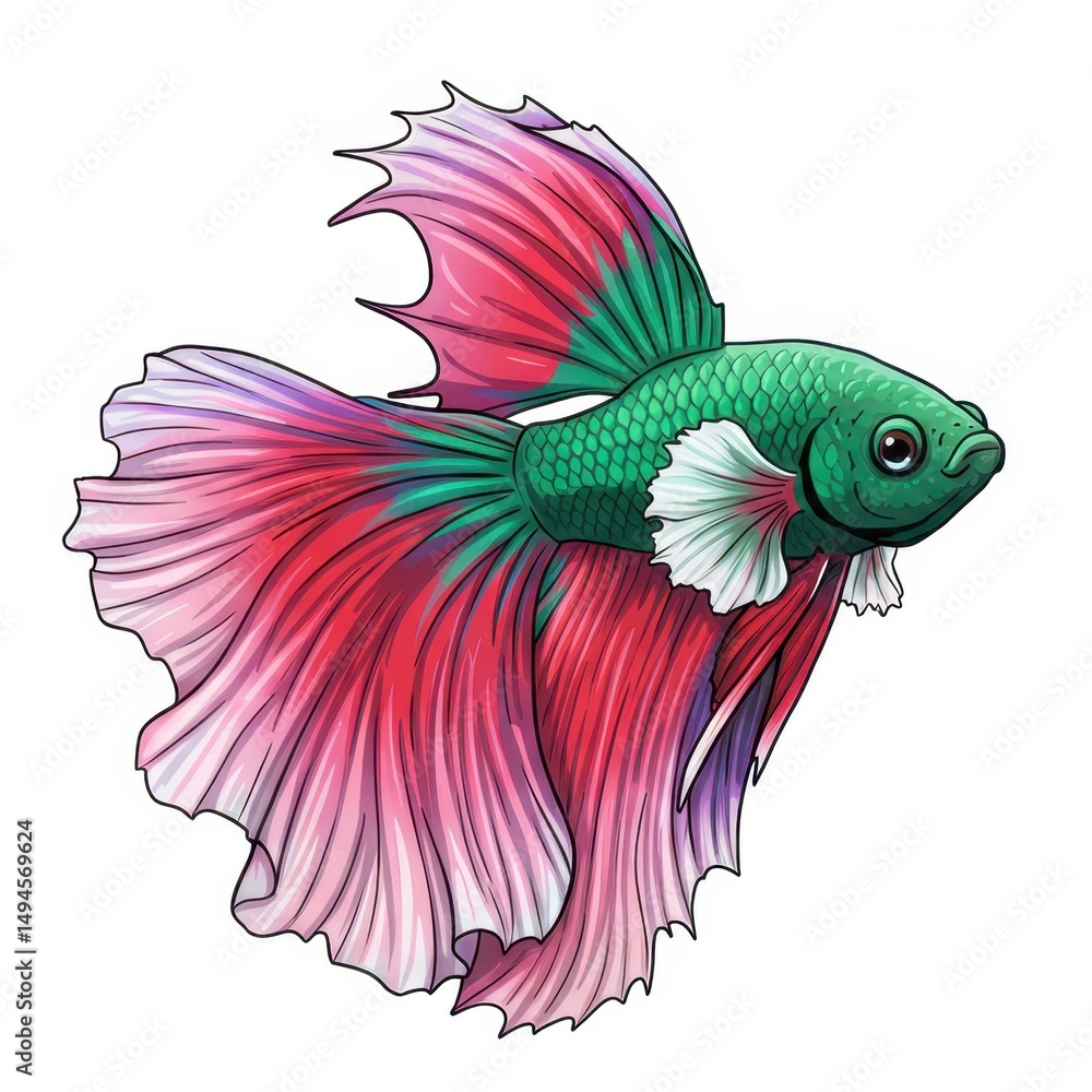 Fototapeta premium Stunning Illustration of a Vibrant Red and Green Siamese Fighting Fish