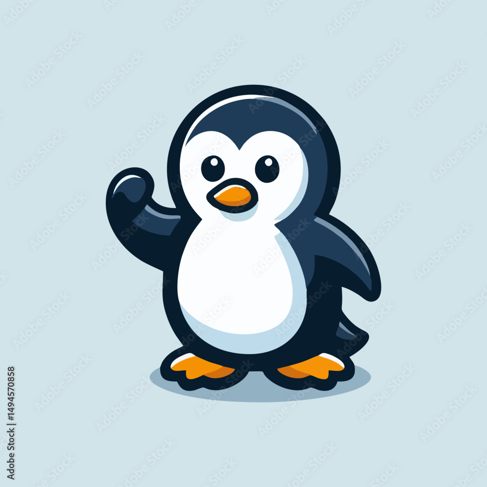Obraz premium Penguin Mascot Vector Illustration Animal Cartoon Design for Logo Cute Wildlife Emblem Flat Art Arctic Antarctic Adorable Happy Friendly Character Nature Icon Creative Branding Symbol Winter Fish Snow