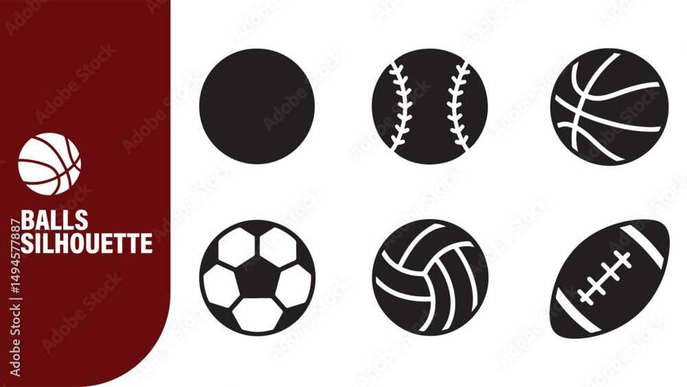 Fototapeta premium Assorted Ball Poses Silhouette Set