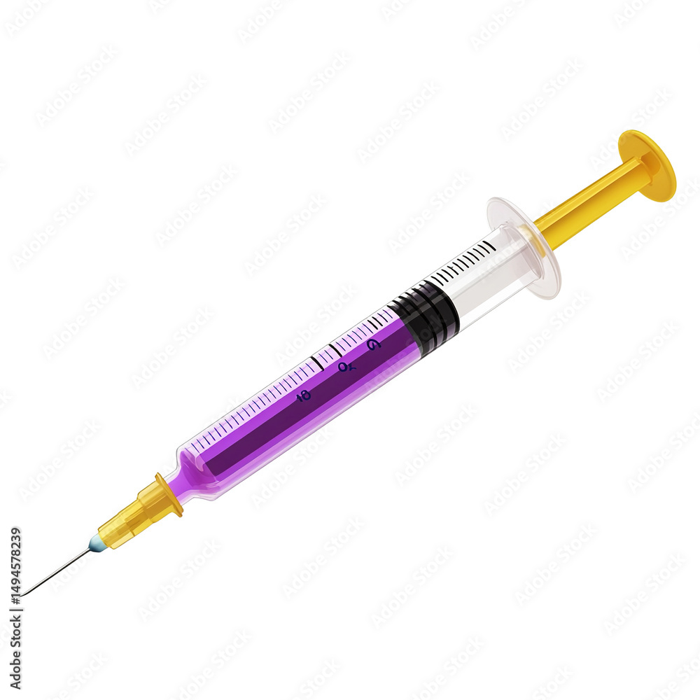 Fototapeta premium Syringe with Purple Liquid: Medical Illustration on Black Background for Healthcare