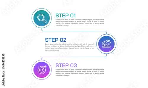 Infographic roadmap design template. Business timeline 3 steps to success. Presentation, Milestone, Annual report, data and information. Vector Illustration.
