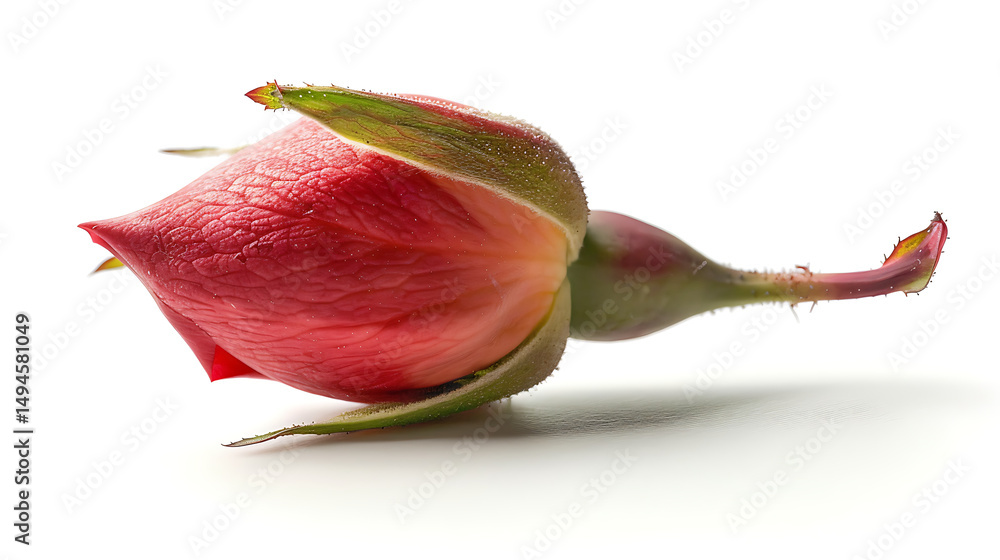 Fototapeta premium Red Rosebud on Pure White