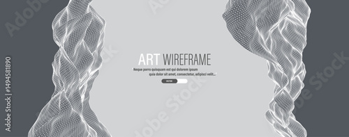 The abstract wave is made in a frame style. Template for science and technology presentation. Vector art.