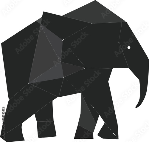 Geometric Black Elephant Illustration – Low Poly Origami-Style Animal Silhouette Ideal for Modern Art, Decor, or Logo Design
