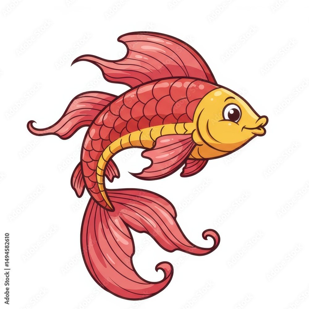 Obraz premium Vibrant Red Koi Fish Illustration: A Charming Aquatic Creature Design