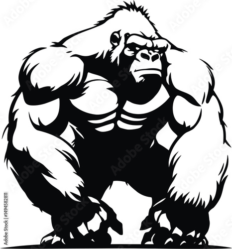 Wallpaper Mural Fierce Gorilla Illustration – Muscular Black and White Graphic of Powerful Primate in Aggressive Pose for Mascot or Poster ArtFierce Gorilla Illustration – Muscular Black and White Graphic of Powerful Torontodigital.ca
