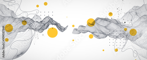 The abstract wave is made in a frame style. Template for science and technology presentation. Sphere art. Vector.