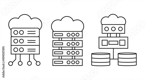 cloud computing web icon, cloud symbol in line style, related to cloud technology, data center, connection network, digital services, database platform, vector illustration.
