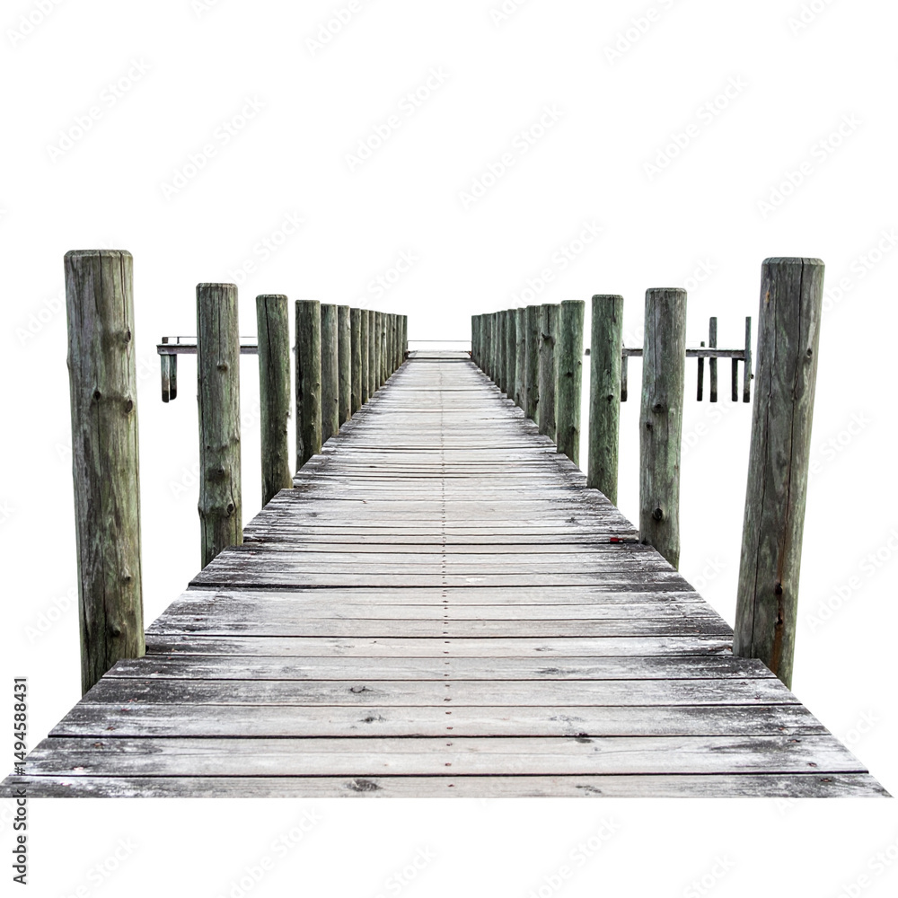 Obraz premium A wooden path or boardwalk extends as a walkway across the dunes to the beach and appears as a bridge over the water, a natural way to walk outdoors under the sky