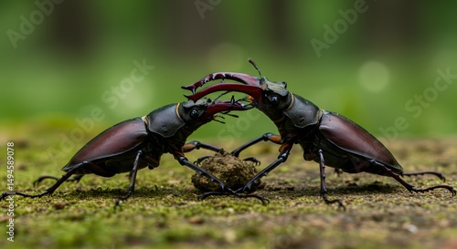 Stag Beetles Battle: A Close-Up of Nature's Combat