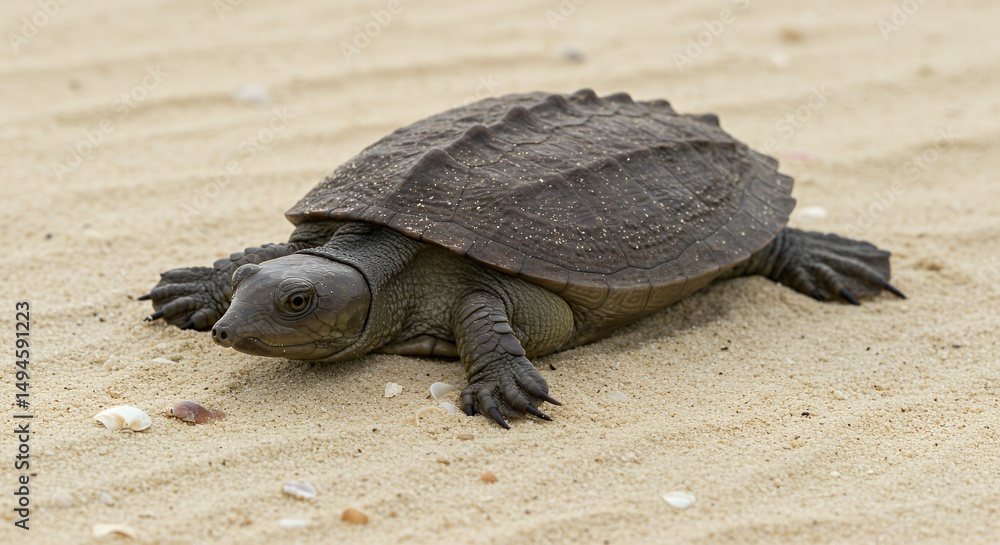 Obraz premium Adorable Baby Turtle on Sandy Beach