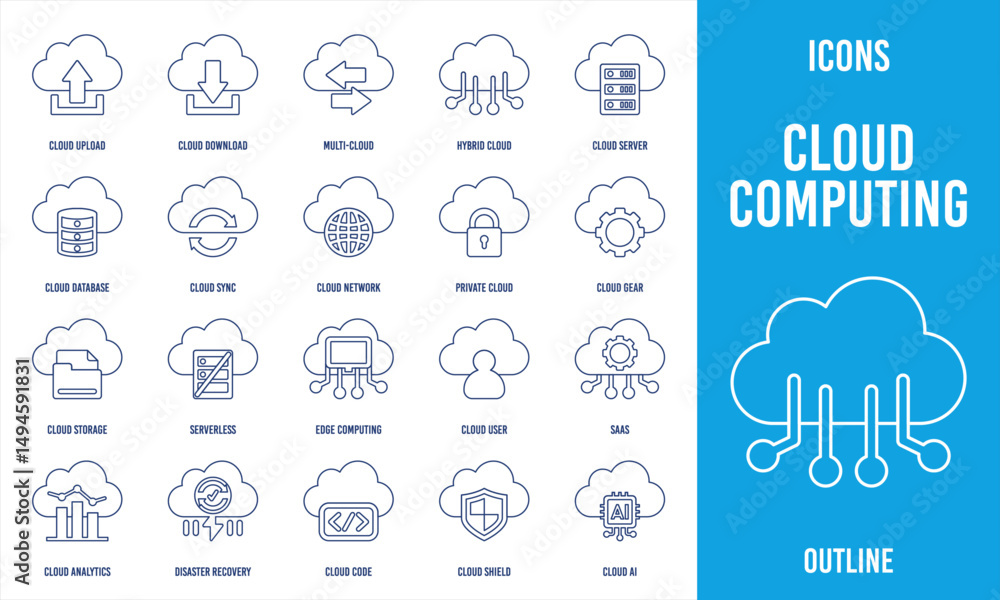 Fototapeta premium Cloud computing flat icon, suitable for storage, network, and tech themes.