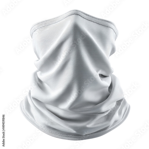 A white neck gaiter or tube scarf is displayed against a clean white background, showcasing its versatility and potential use for outdoor activities or protection.