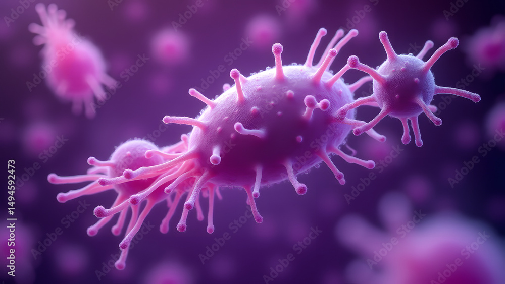 Rough vibrio and whip-appendage viruses in glowing HD microscopic detail with bokeh effect. Rough vibrio and whip-appendage viruses in glowing HD microscopic detail with bokeh effect.