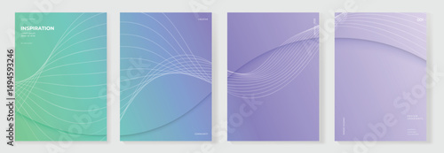 Modern gradient poster background vector set. Cover template with vibrant perspective geometric prism shapes, line. Ideal design for social media, cover, banner, flyer.