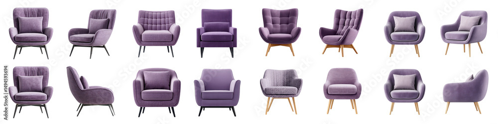 Obraz premium Assortment of stylish purple upholstered armchairs and chairs