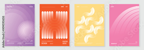 Modern gradient poster background vector set. Cover template with vibrant perspective geometric prism shapes. Ideal design for social media, cover, banner, flyer.