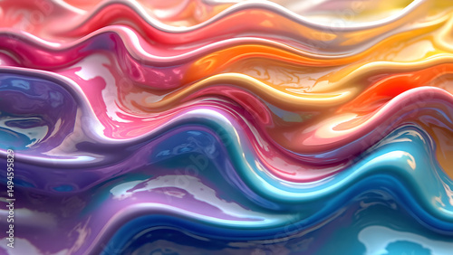 Abstract Liquid Metal Texture with Colorful Waves, Dynamic Gradient and Artistic Background Illustration