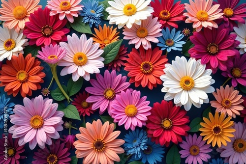 Densely packed blooming flowers, continuous motif, textile, floral